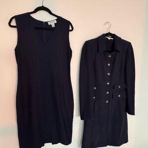 St. John Collection Navy Dress and Coat Ensemble